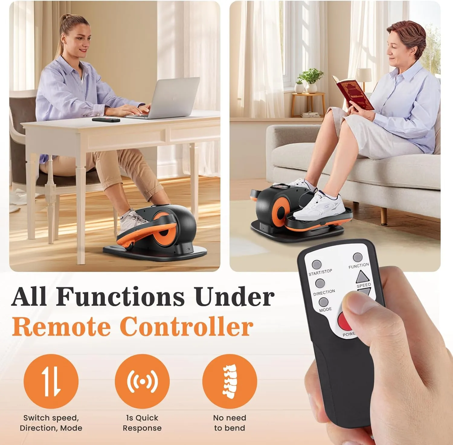 Under Desk Elliptical Machine, Ellipse Exerciser as Seen on TV for Seniors with Remote Control & 12 Adjustable Speeds, Elliptical Machine for Home