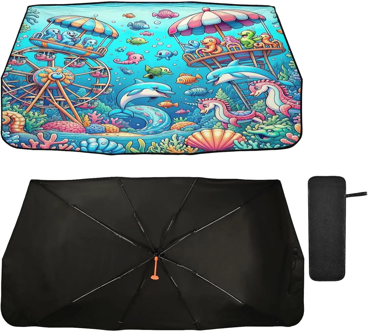 Underwater World Amusement Park Comic Car Sun Shade Windshield Umbrella Full Cover Windshield Screen Sunshade 58"x29.7"