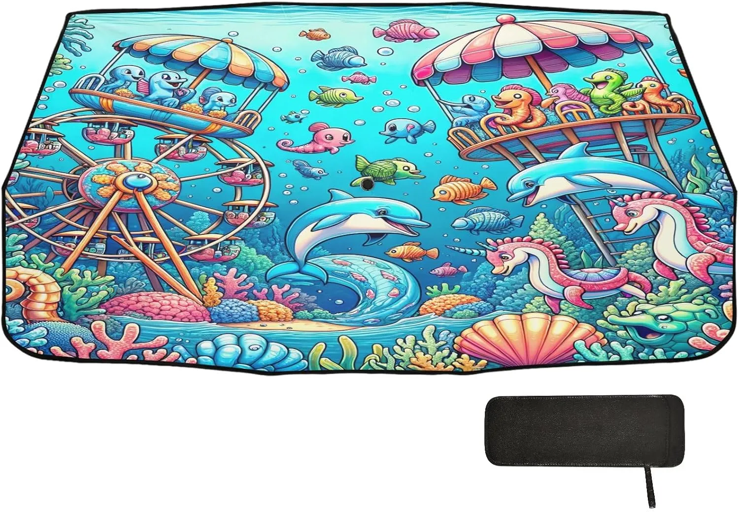 Underwater World Amusement Park Comic Car Sun Shade Windshield Umbrella Full Cover Windshield Screen Sunshade 58"x29.7"