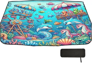Underwater World Amusement Park Comic Car Sun Shade Windshield Umbrella Full Cover Windshield Screen Sunshade 58"x29.7"