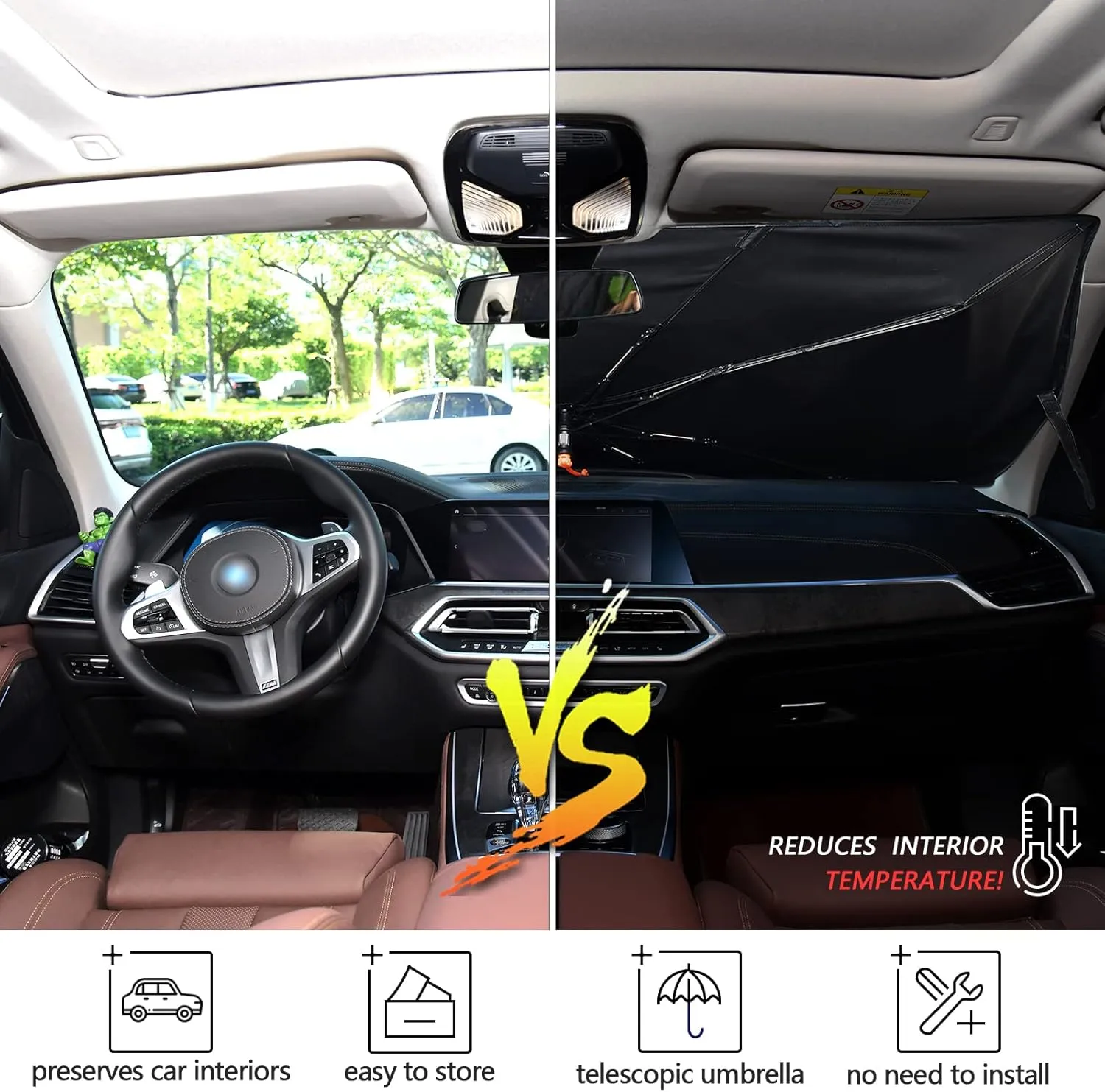 Underwater World Amusement Park Comic Car Sun Shade Windshield Umbrella Full Cover Windshield Screen Sunshade 58"x29.7"