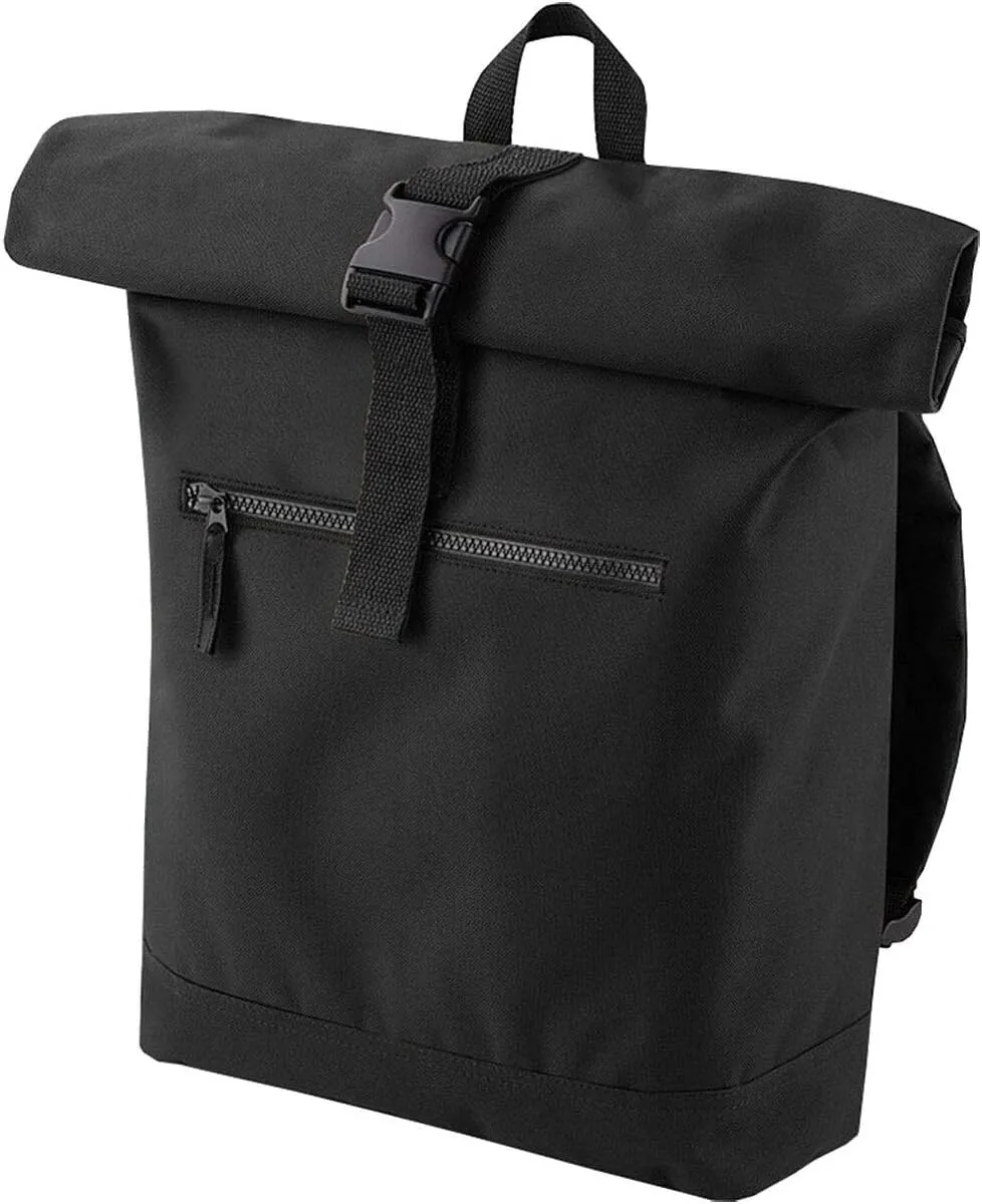 Unisex Grab Handle Backpack Adults Travel Use Shoulder Strap Roll Top Backpack Black One Size