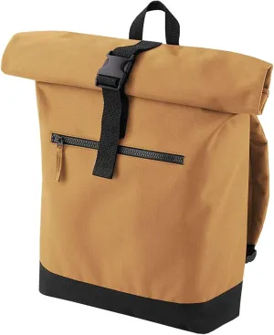 Unisex Grab Handle Backpack Adults Travel Use Shoulder Strap Roll Top Backpack Caramel One Size
