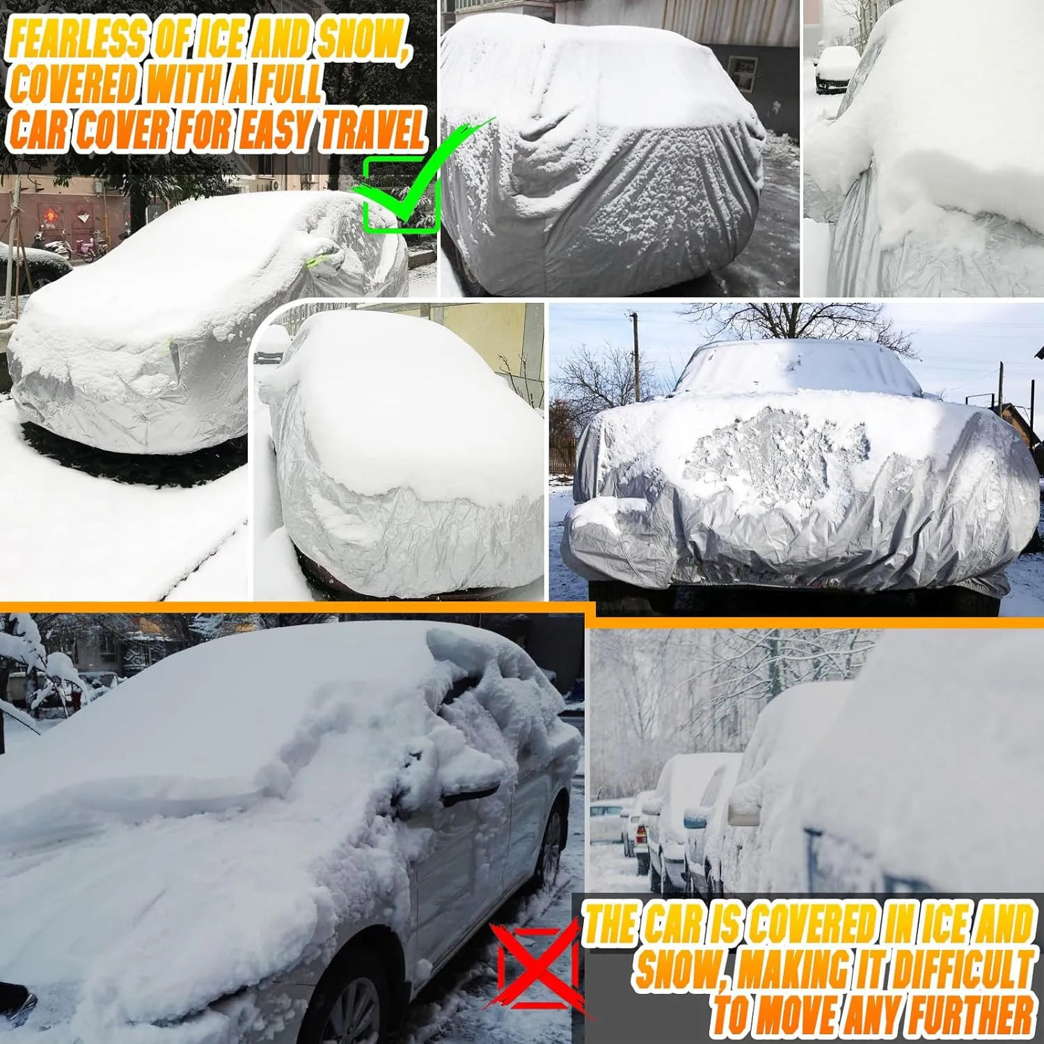 Universal Car Cover, All Weather Fit for SUVs Body Length 198" to 208", Waterproof, Snow Proof, UV Proof, Scratch Proof, Bird Droppings Proof -Grey