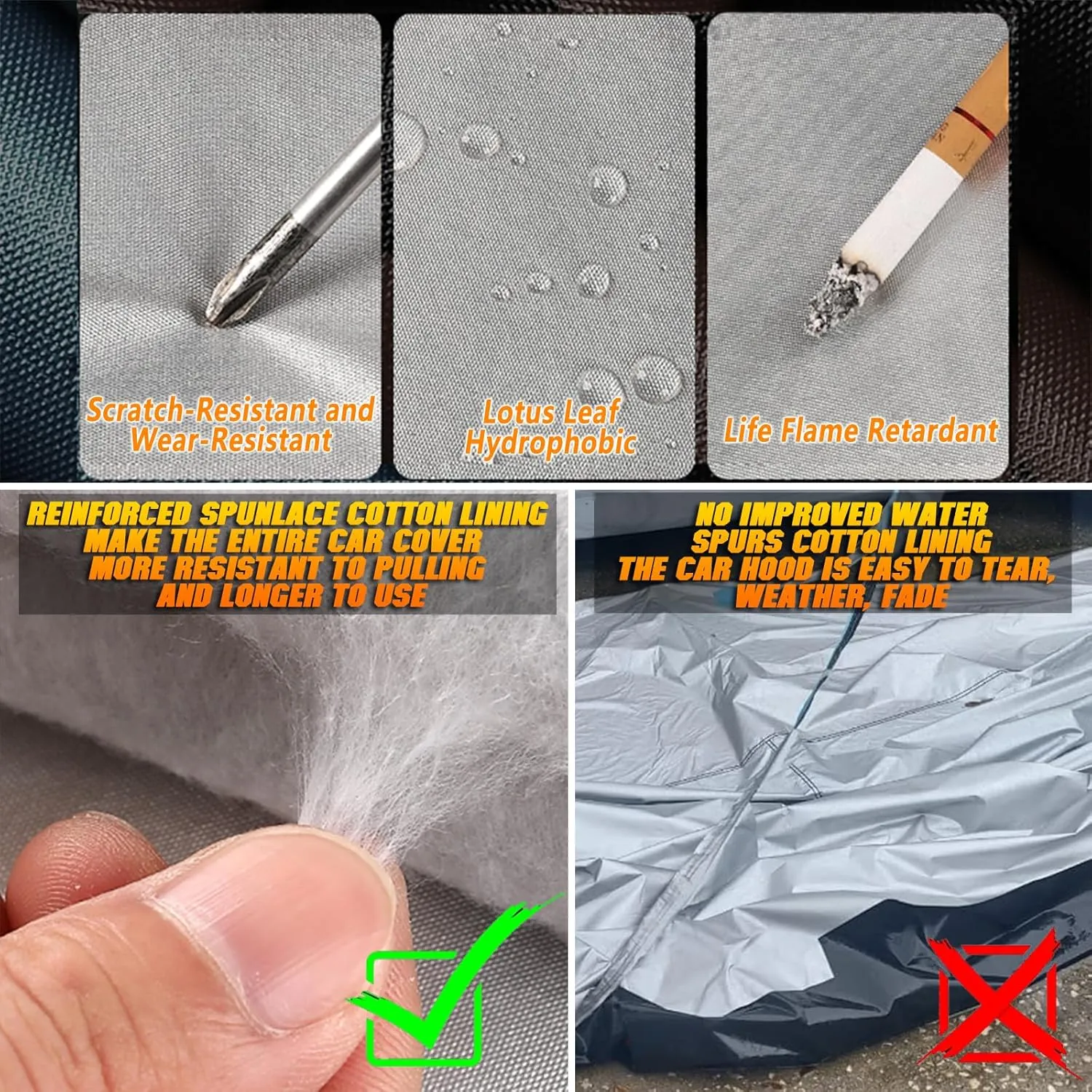 Universal Car Cover, All Weather Fit for SUVs Body Length 198" to 208", Waterproof, Snow Proof, UV Proof, Scratch Proof, Bird Droppings Proof -Grey