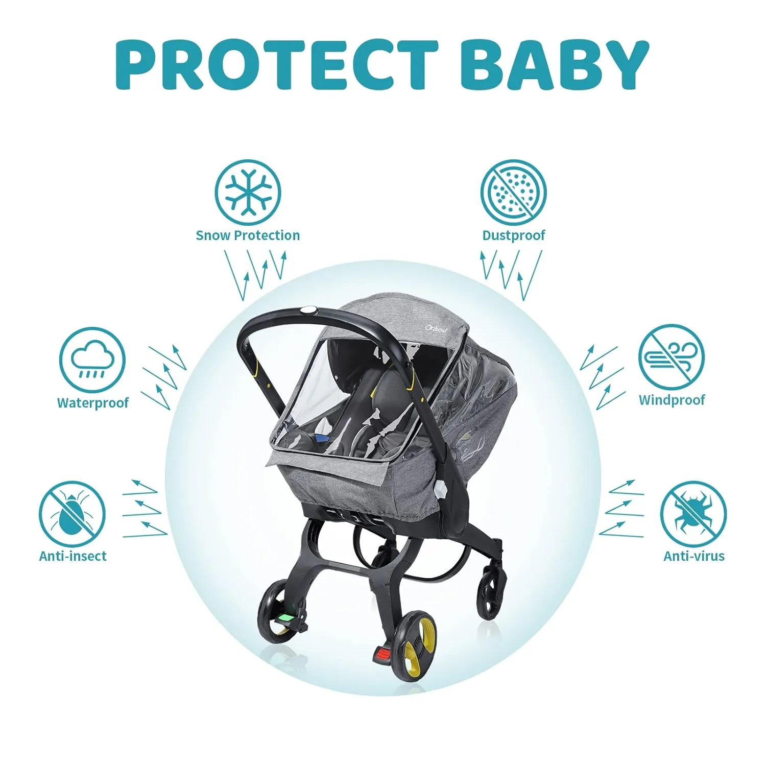 Universal Car Seat Rain Cover,Weather Shield for Infant Car Seat with Storage Bag,Side Ventilation & Handle Opening,Necessary Protection for Baby or Pet in Crowded,Baby Travel Accessories (Light Grey)