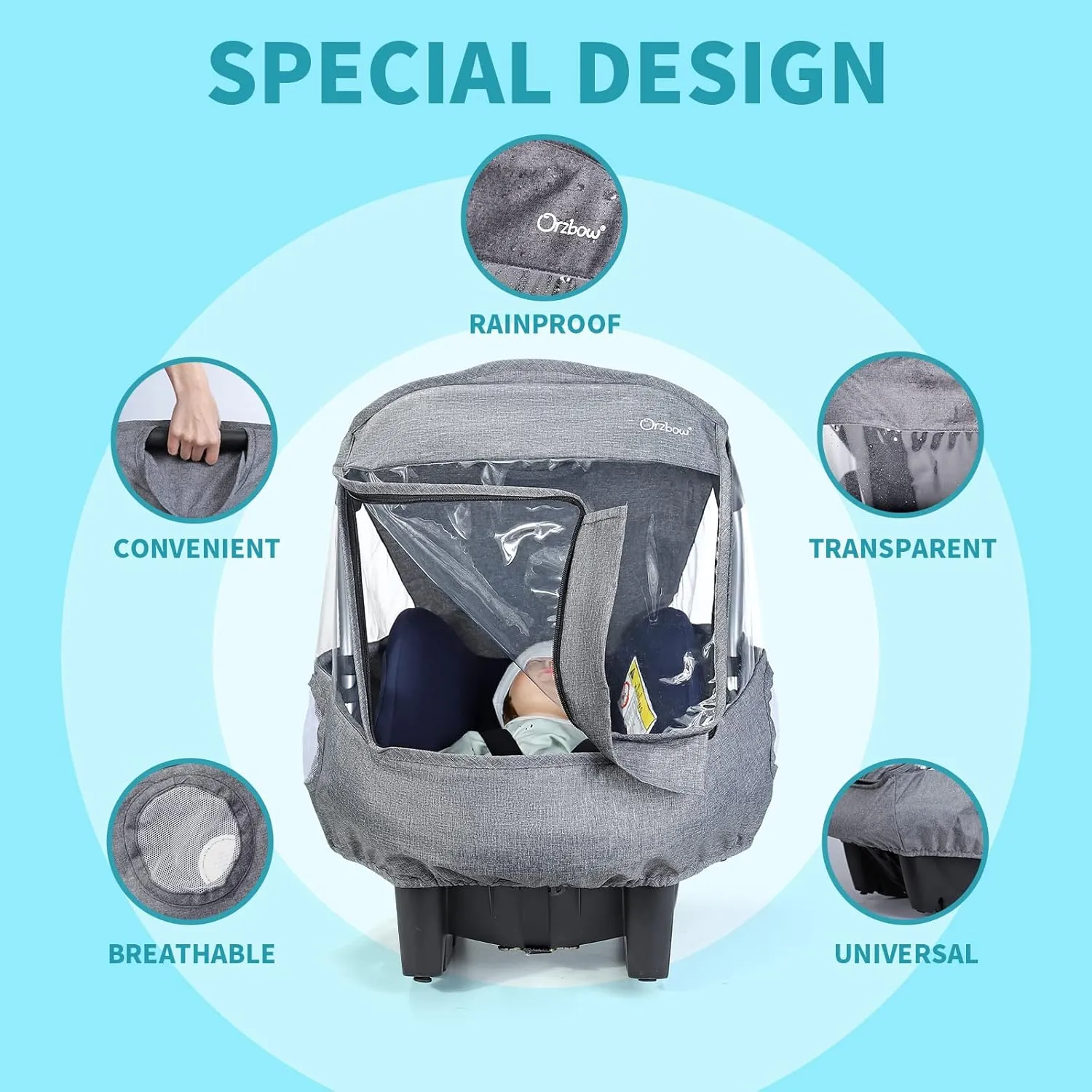 Universal Car Seat Rain Cover,Weather Shield for Infant Car Seat with Storage Bag,Side Ventilation & Handle Opening,Necessary Protection for Baby or Pet in Crowded,Baby Travel Accessories (Light Grey)