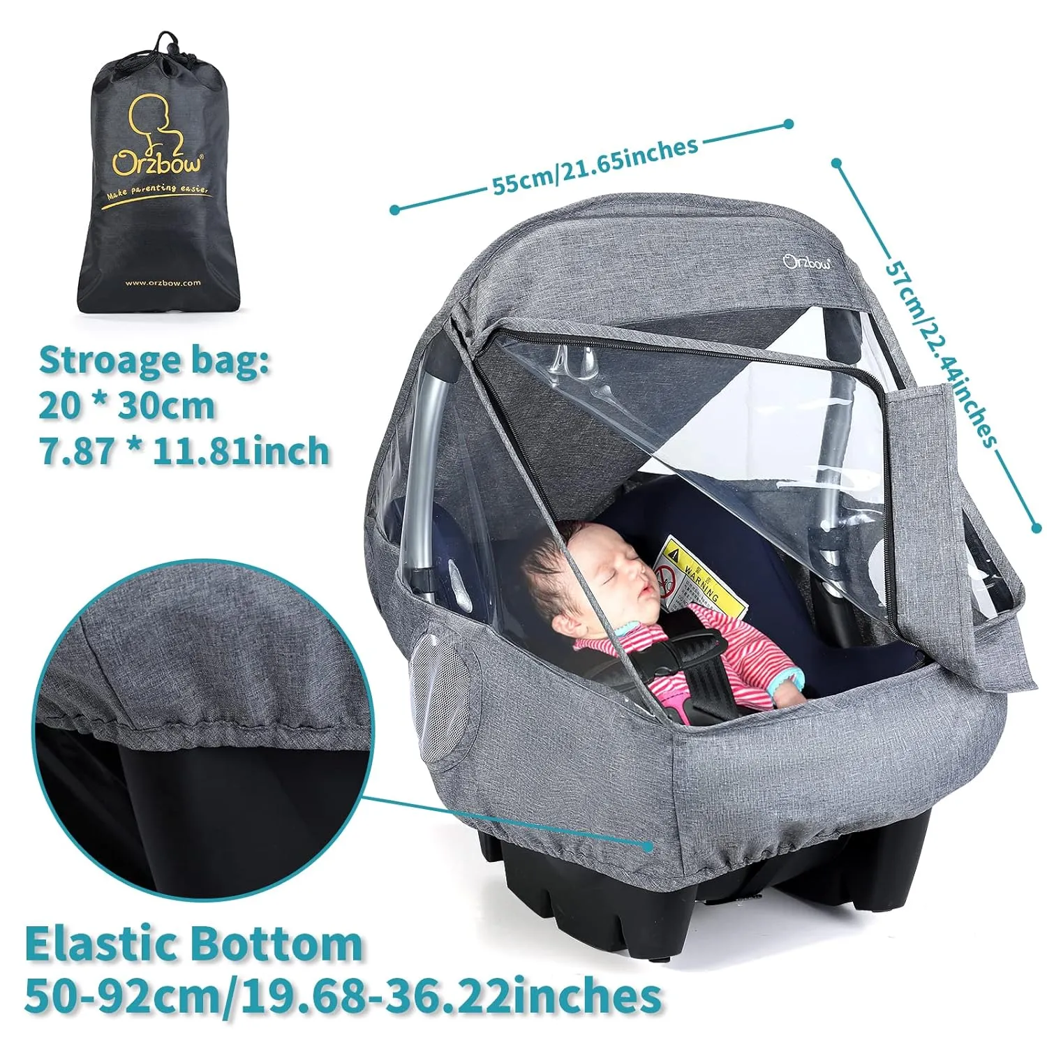 Universal Car Seat Rain Cover,Weather Shield for Infant Car Seat with Storage Bag,Side Ventilation & Handle Opening,Necessary Protection for Baby or Pet in Crowded,Baby Travel Accessories (Light Grey)