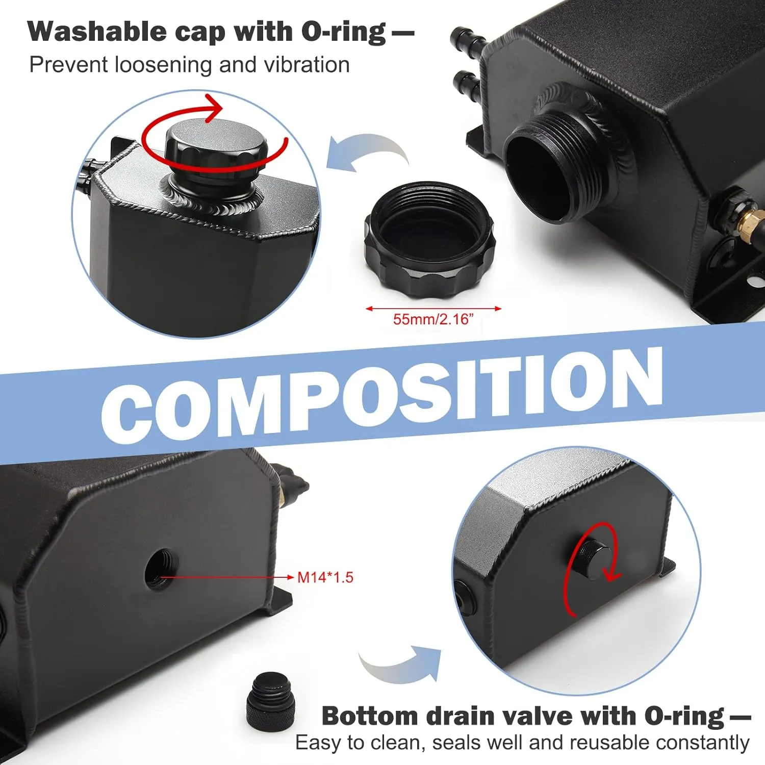 Universal Coolant Reservoir Overflow Tank 1l Aluminum Coolant Radiator Expansion Tank Black