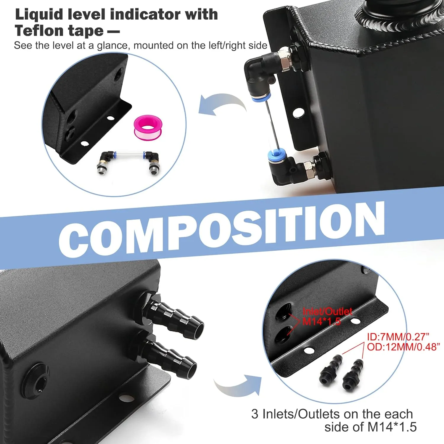 Universal Coolant Reservoir Overflow Tank 1l Aluminum Coolant Radiator Expansion Tank Black