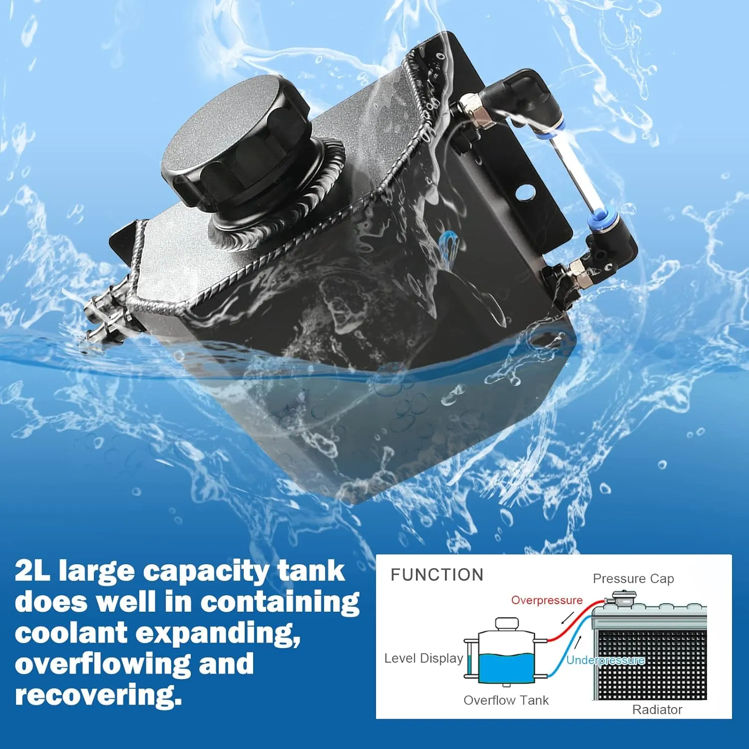 Universal Coolant Reservoir Overflow Tank 1l Aluminum Coolant Radiator Expansion Tank Black
