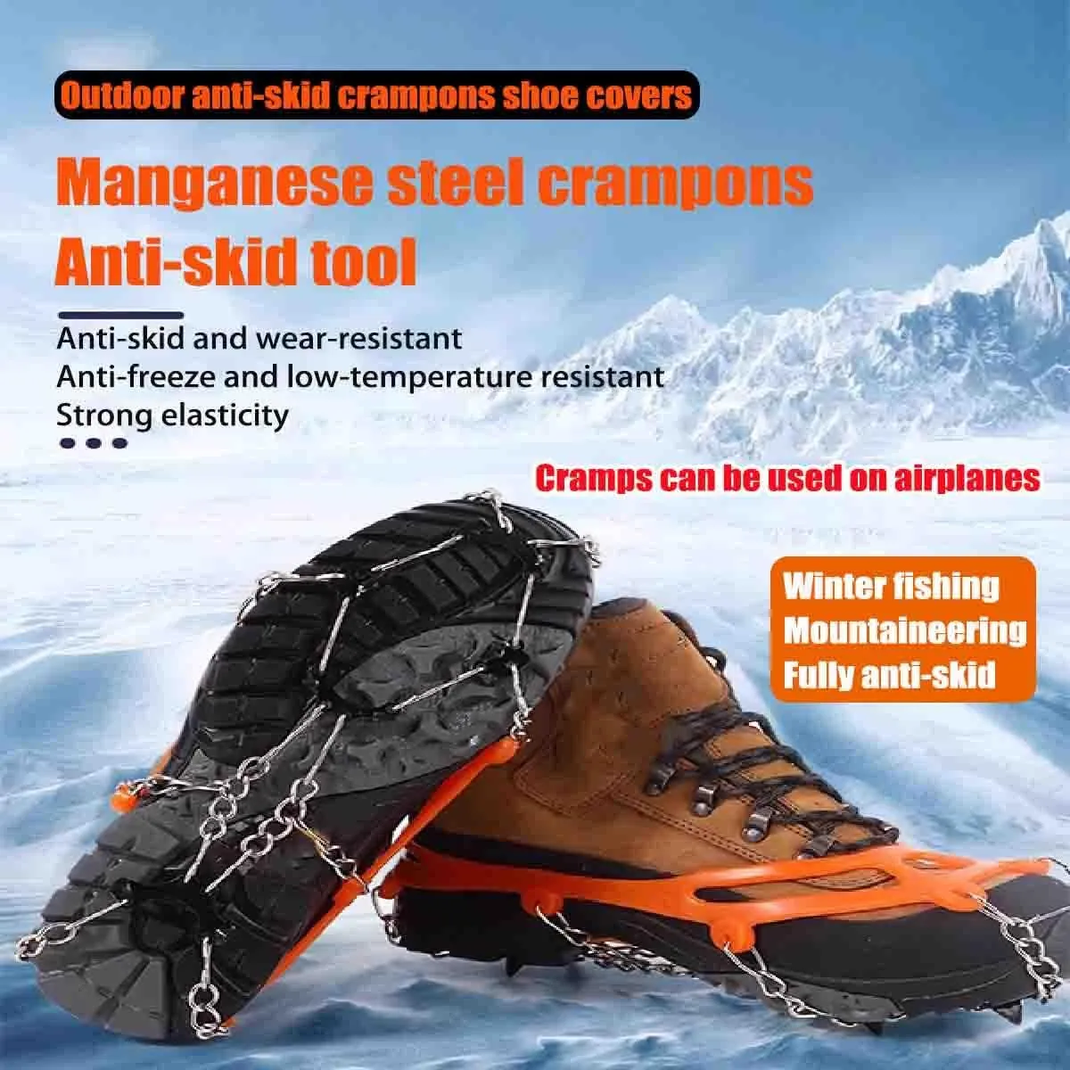 Universal Non-Slip Gripper Spikes,Anti-Skid Snow Ice Shoe Spikes,Silicone Stainless Steel Grippers Shoe Spikes Grips,with 8 Tooth Steel Nail for Hiking Climbing Fishing Ice Sports