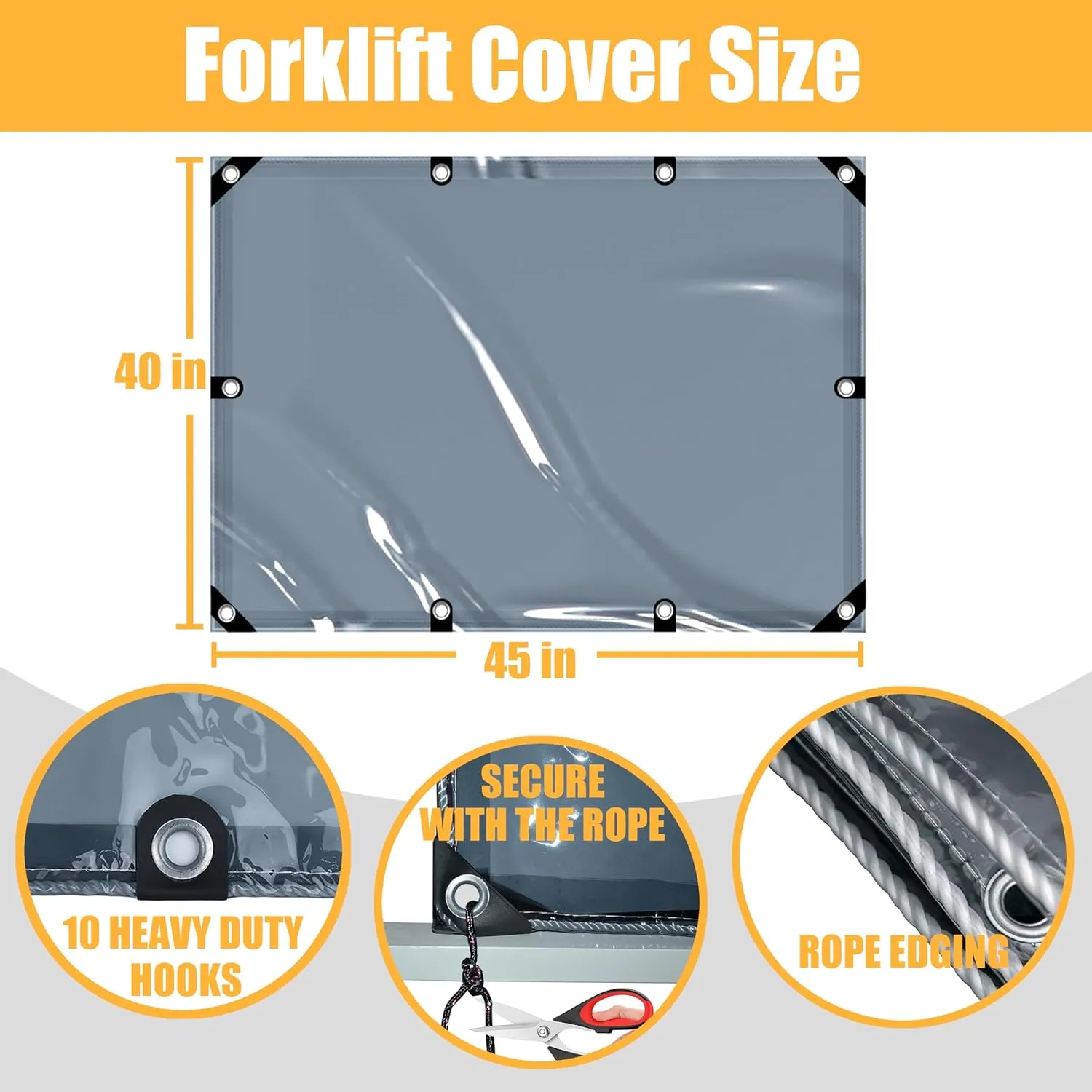 Universal Tinted Clear Forklift Cover - UV Protection Rain Cover - Heavy Duty Waterproof Vinyl Materials - 40x45in