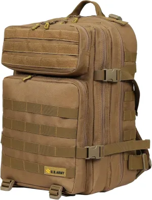 US ARMY ASSAULT Tactical Backpack | 42L Capacity, Water-Resistant Heavy Duty Material, Molle Webbing, Hydration Compartment, Laptop Sleeve, Military Gear Bag for Duty, Travel, and Hiking - Coyote