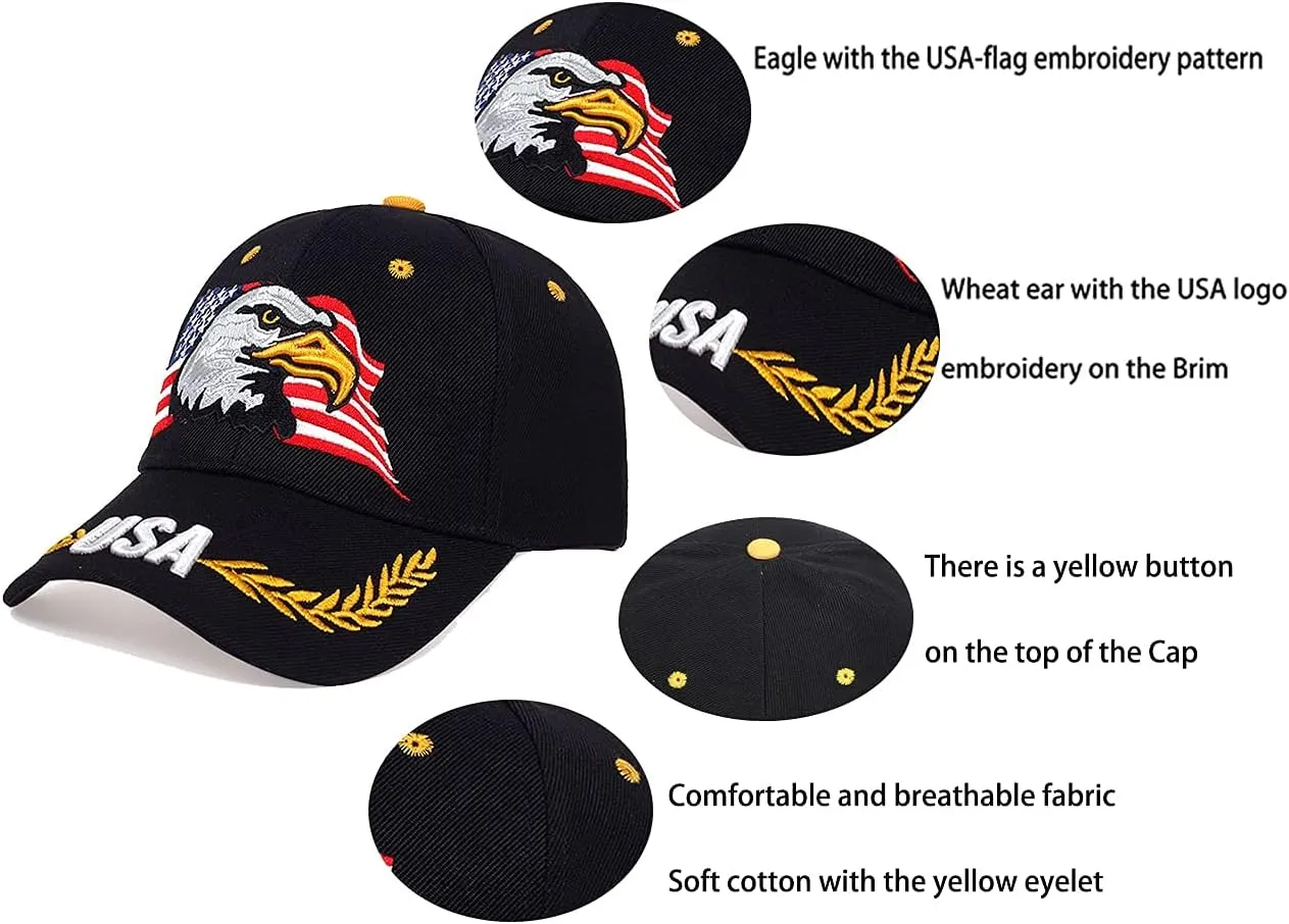 USA-Flag Eagles-Hat American Baseball-Cap Embroidered