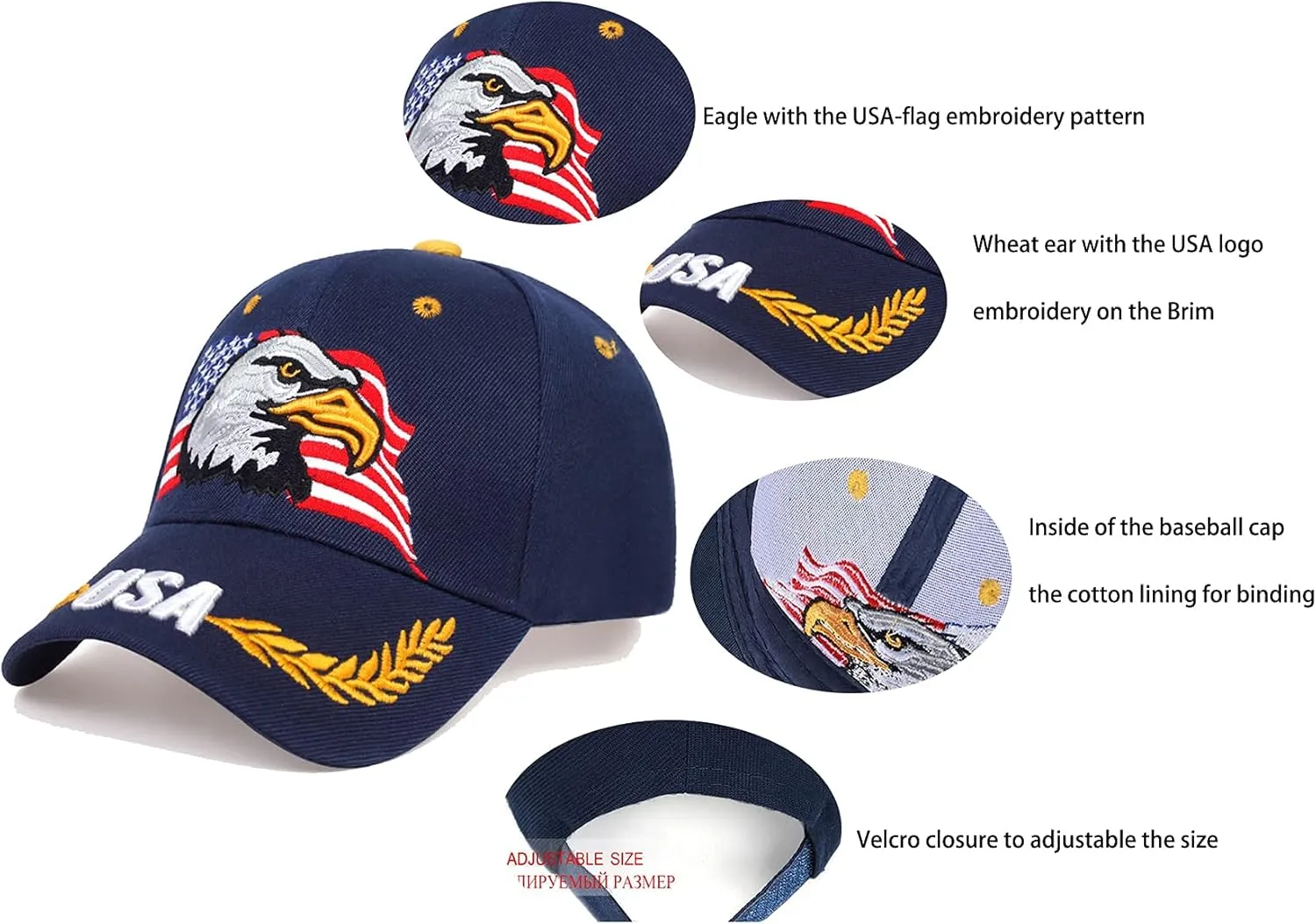 USA-Flag Eagles-Hat American Baseball-Cap Embroidered
