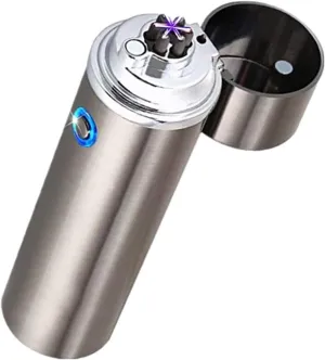 USB Electric Triple Arc Lighter Three Safety Insurance Lighter Windproof Flameless Lighter- Rechargeable Lighter Best Gift for Smoker (Silver)