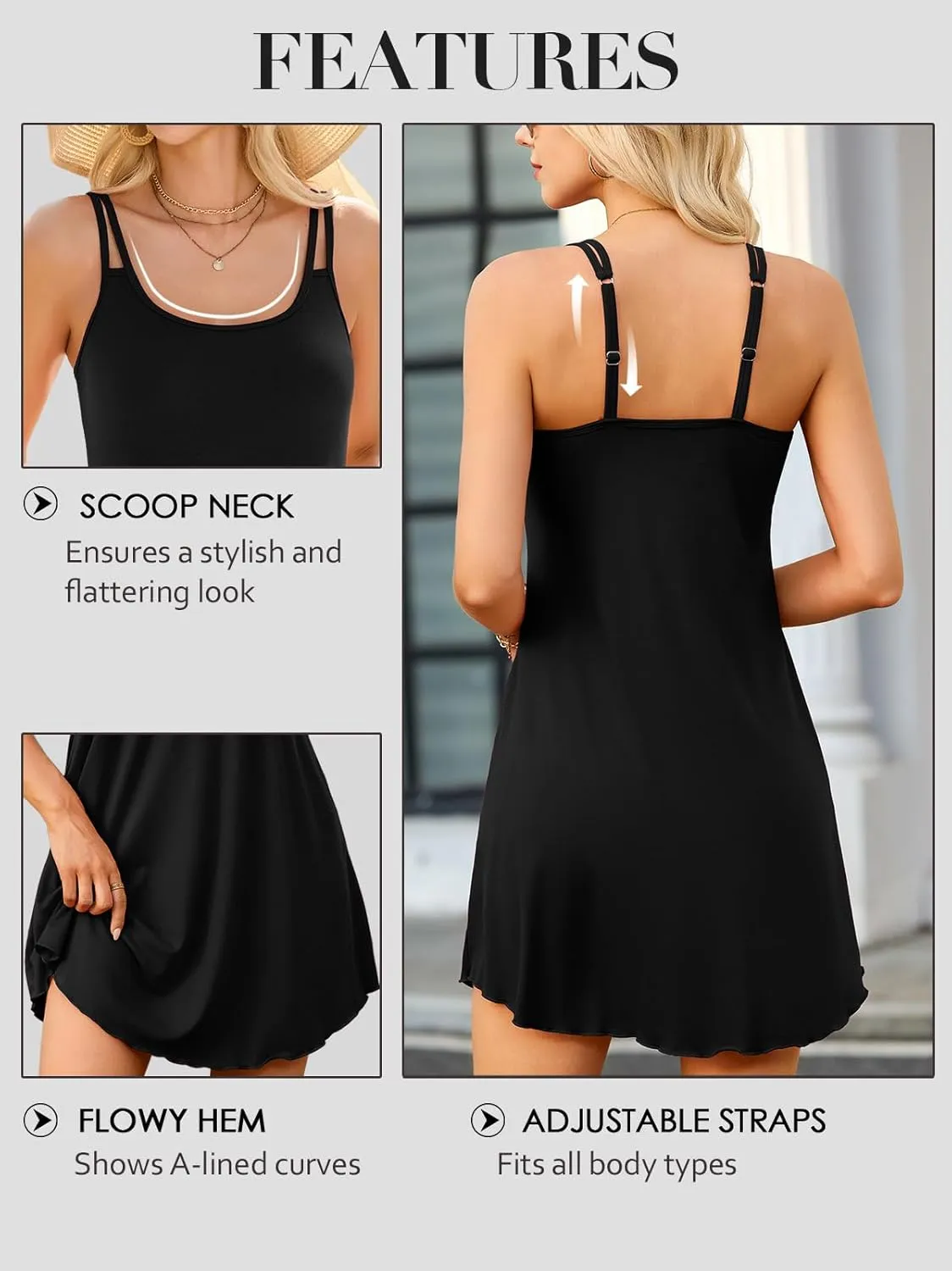 V FOR CITY Womens Summer Dresses with Built in Bra Double Spaghetti Strap Beach Dress Scoop Neck Sundresses with Pockets