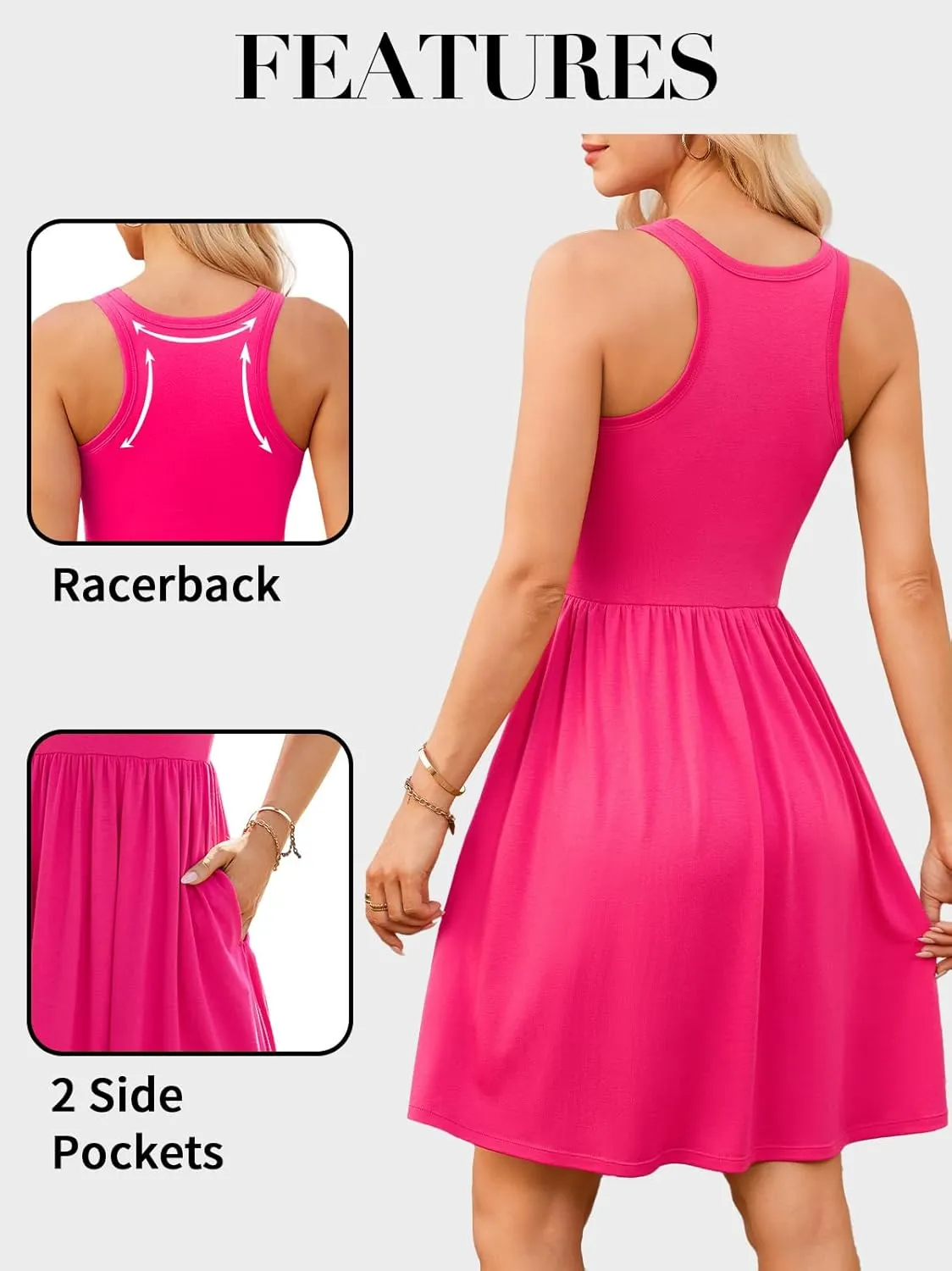 V FOR CITY Womens Summer Dresses with Built in Bra High Neck Beach Dress with Pockets Casual Flare Sun Dresses