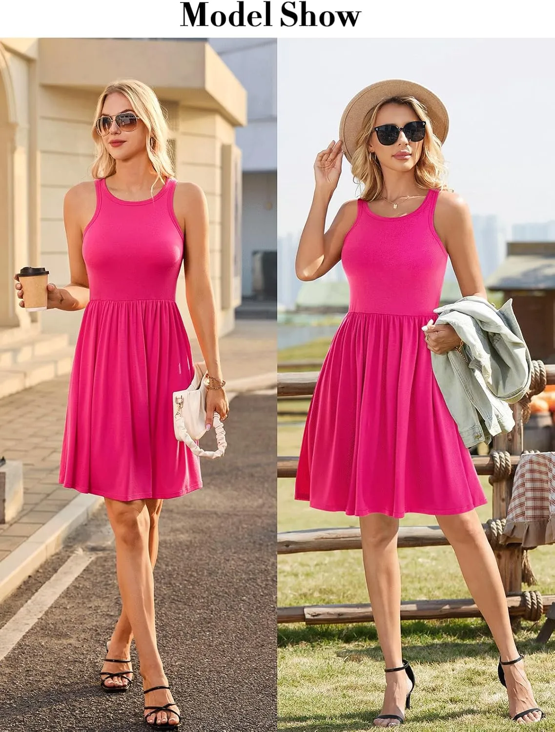 V FOR CITY Womens Summer Dresses with Built in Bra High Neck Beach Dress with Pockets Casual Flare Sun Dresses