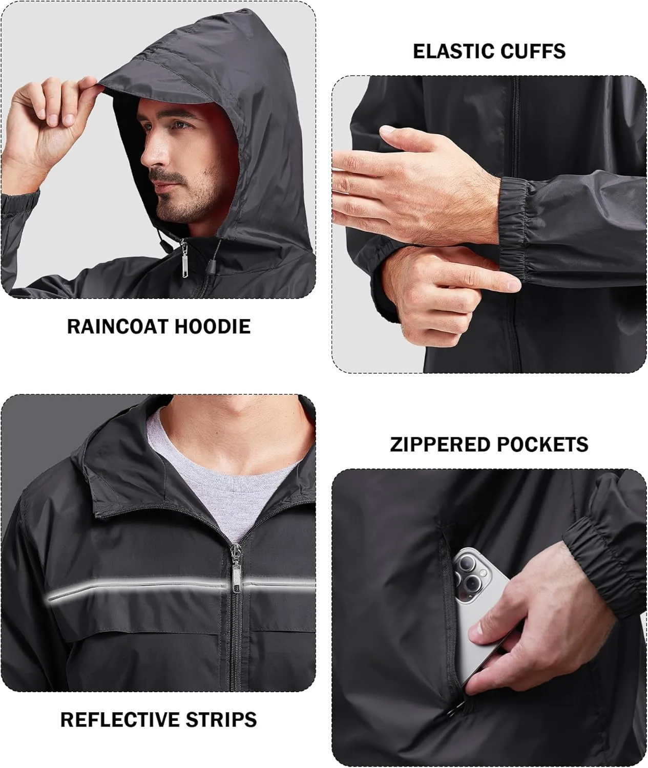 V VALANCH Mens Rain Jacket Waterproof Lightweight Windbreaker with Hood Outdoor Raincoat for Hiking Running Travel