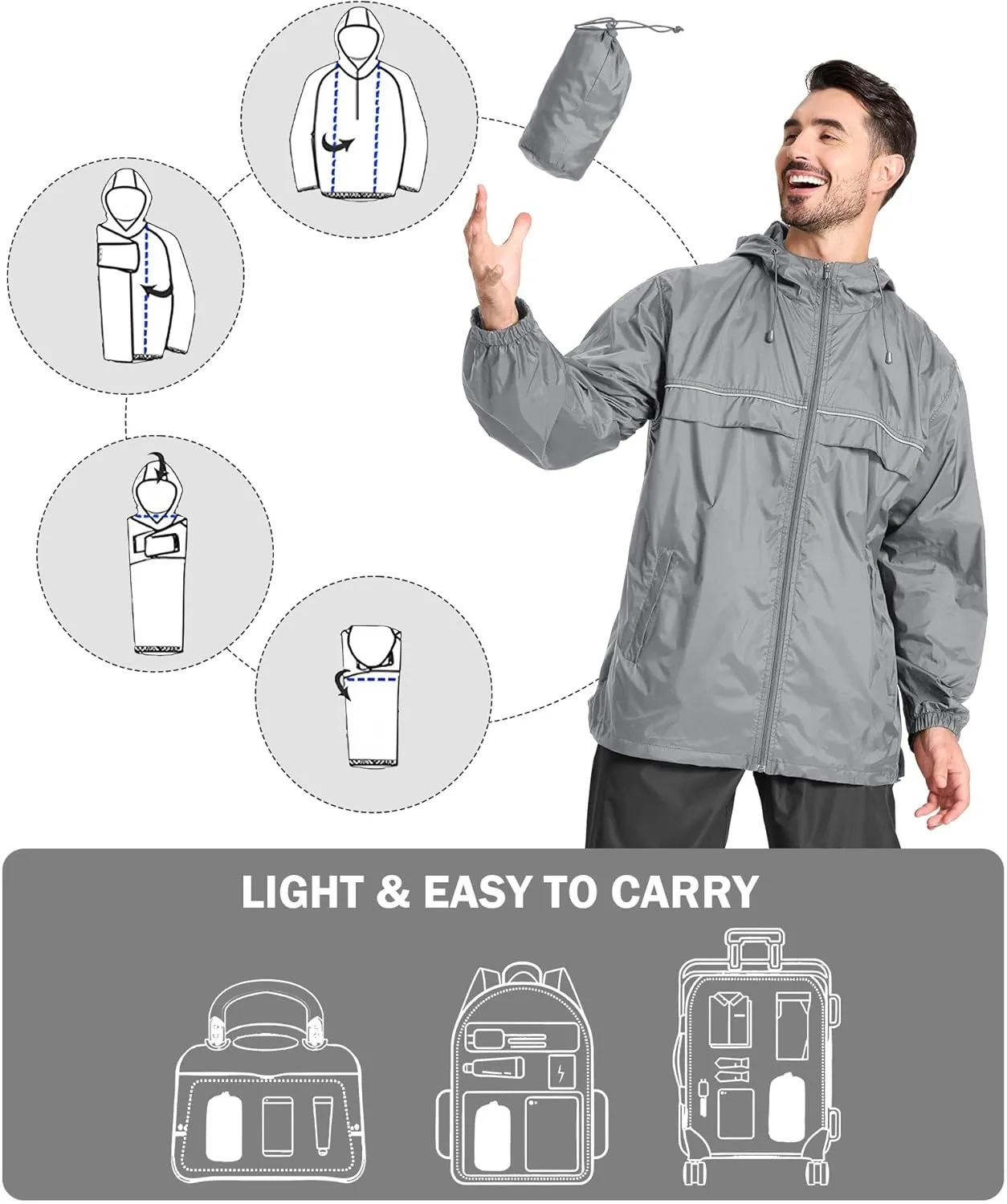 V VALANCH Mens Rain Jacket Waterproof Lightweight Windbreaker with Hood Outdoor Raincoat for Hiking Running Travel