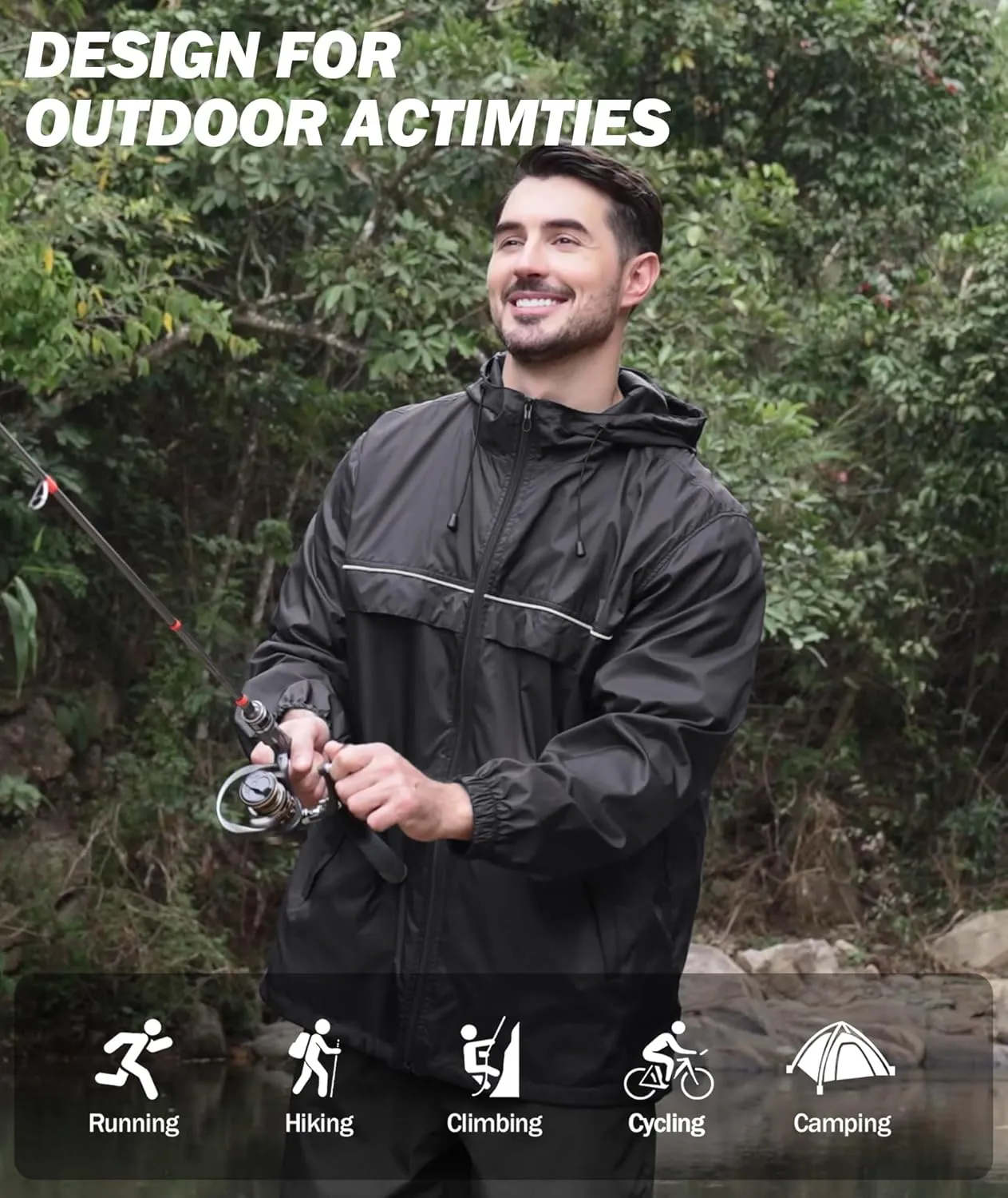 V VALANCH Mens Rain Jacket Waterproof Lightweight Windbreaker with Hood Outdoor Raincoat for Hiking Running Travel