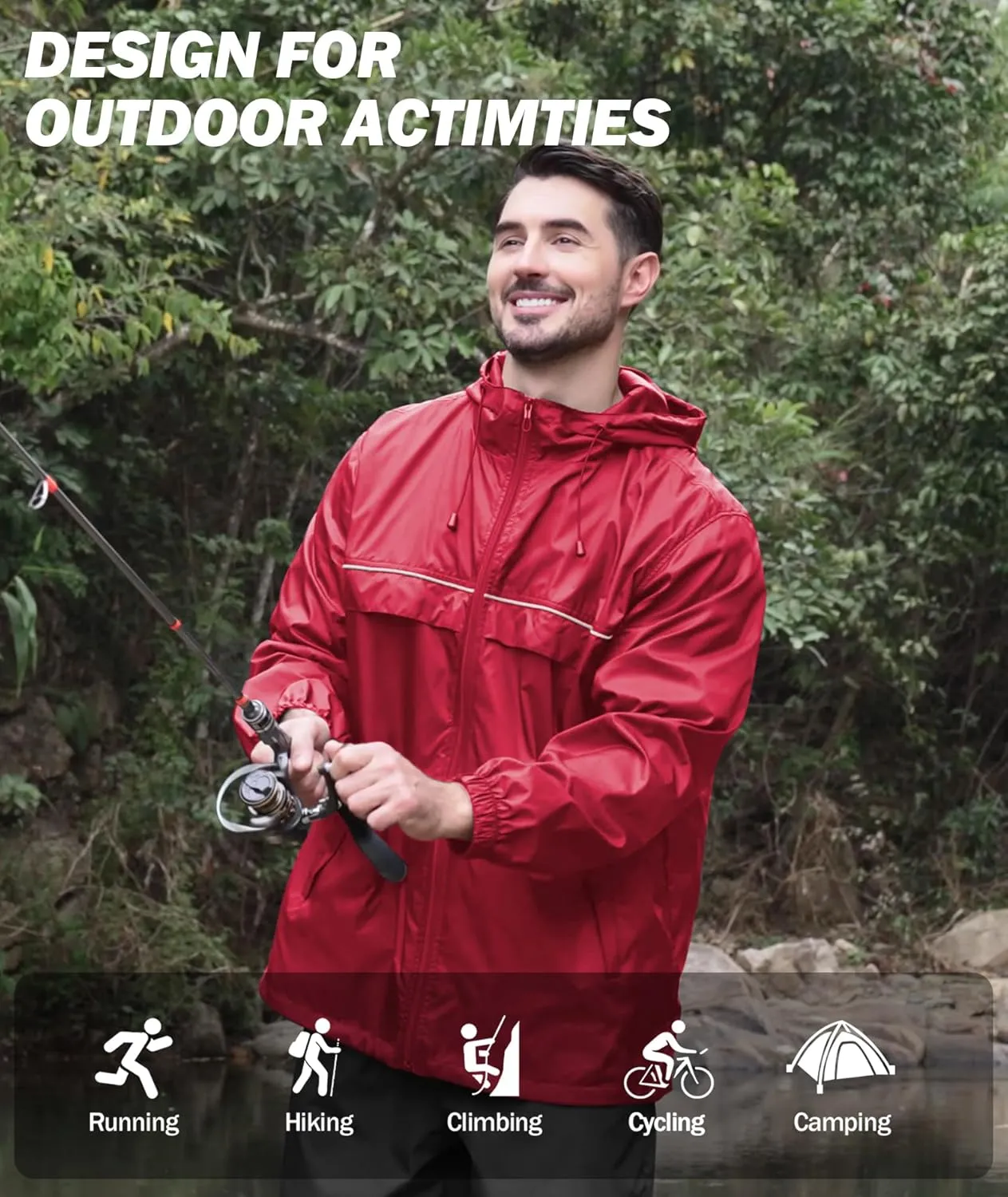 V VALANCH Mens Rain Jacket Waterproof Lightweight Windbreaker with Hood Outdoor Raincoat for Hiking Running Travel