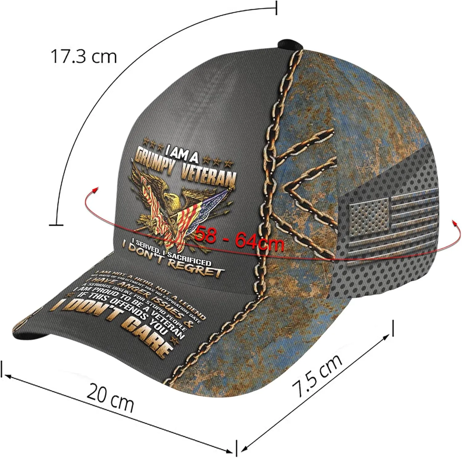 V VIBEPY US Veteran Baseball Cap - Bald Eagle Printed Unisex Hat Gift for Veterans Day, Father's Day, Dad Birthday Gifts