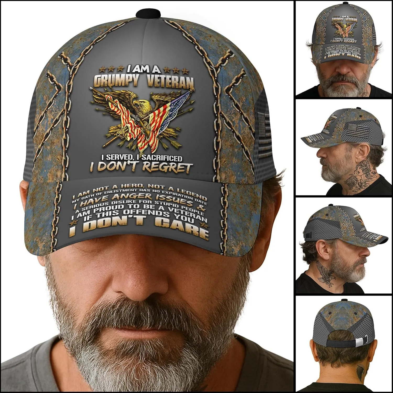 V VIBEPY US Veteran Baseball Cap - Bald Eagle Printed Unisex Hat Gift for Veterans Day, Father's Day, Dad Birthday Gifts