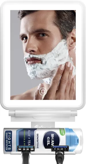 Vanity Mirror with Lights | Fogless Shower Mirror | 3 Light Modes Lightweight Shaving Mirror with A Squeegee | Rust-Proof LED Wall Mirror | Storage Shelf for Bathroom Accessories (White)