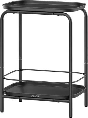 VASAGLE 2-Tier Outdoor Table, Small Side End Table with Tray Storage, Bedside Nightstand for Living Room, Bedroom, Modern Style, Ink Black ULET243B01