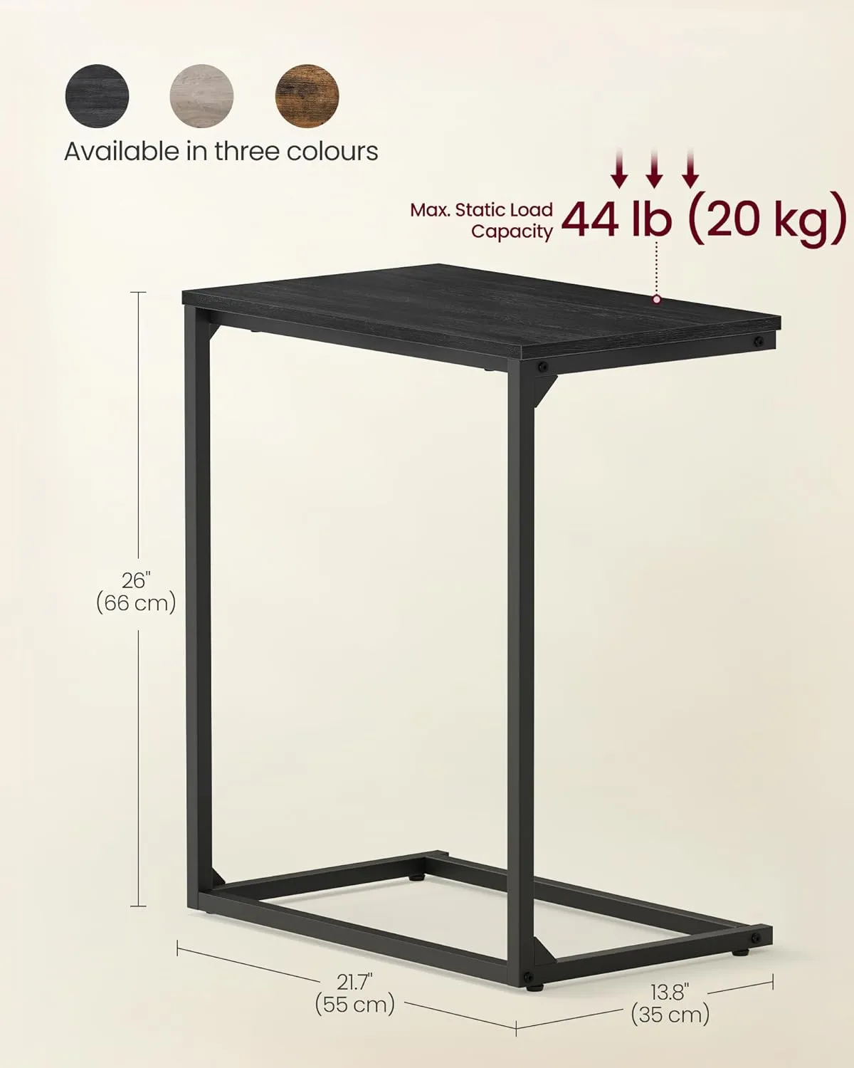 VASAGLE C Shape End Table, Small Coffee Table For Couch Or Sofa, Industrial Side Table In Living Room, Bedroom, 13.8 x 21.7 x 26 Inches, Ebony Black ULNT052B56