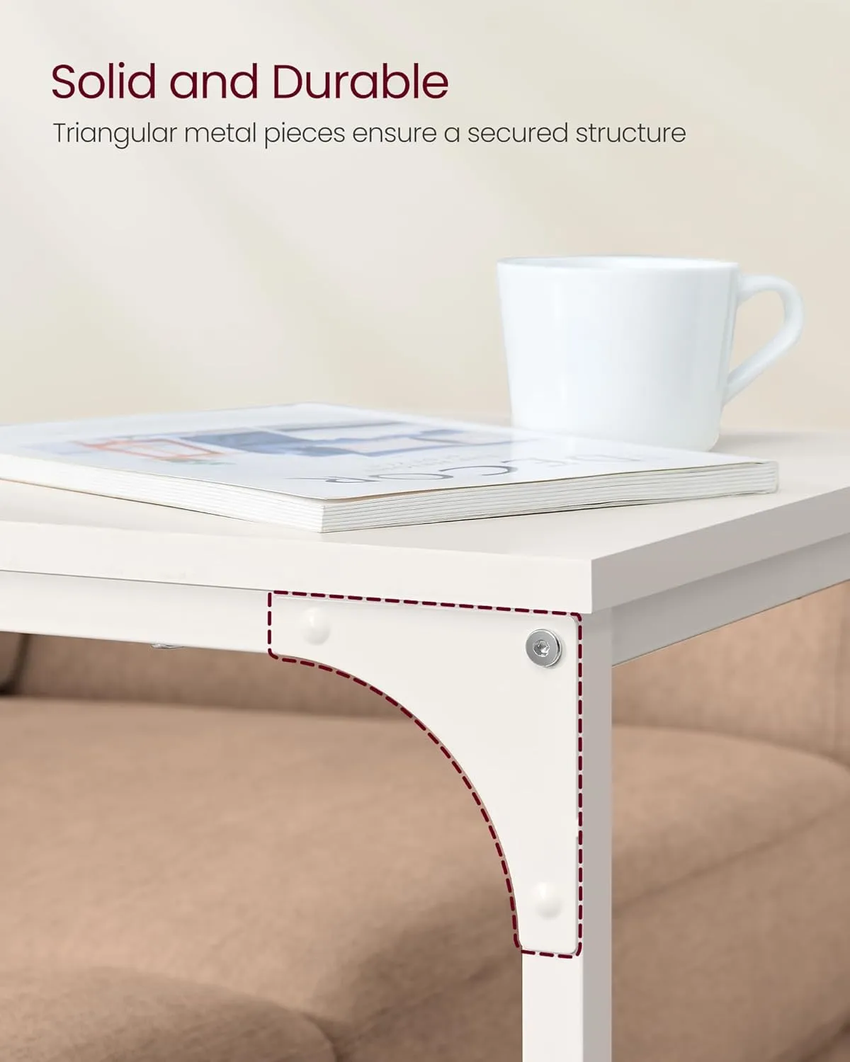 VASAGLE C-Shaped End Table, Side Table for Sofa, Couch Table with Metal Frame, Small TV Tray Table for Living Room, Bedroom, Cream White