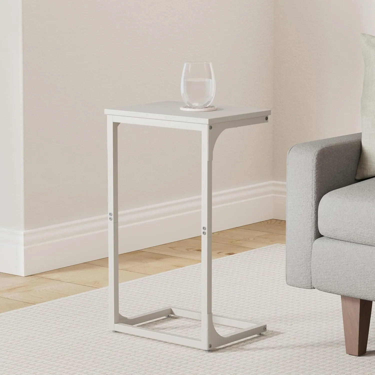 VASAGLE C-Shaped End Table, Side Table for Sofa, Couch Table with Metal Frame, Small TV Tray Table for Living Room, Bedroom, Cream White
