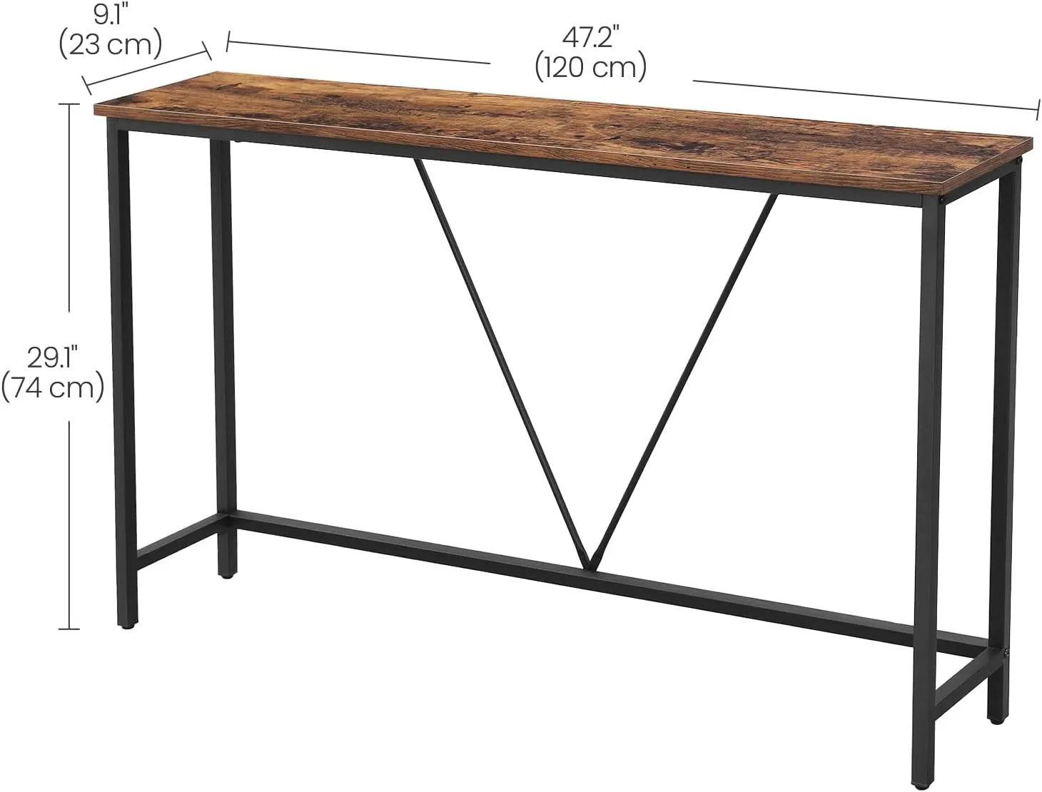 VASAGLE Console Sofa Table, Narrow Entryway Table, for Living Room, Bedroom, Easy Assembly, Rustic Brown and Ink Black ULNT020B01