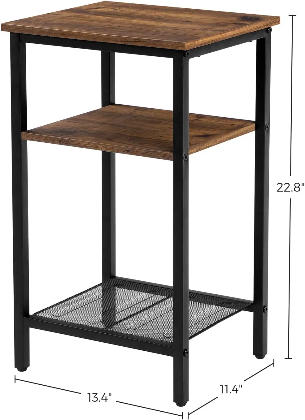 VASAGLE End Table Set of 2, 3-Tier Nightstands, Side Table for Small Space in Living Room, Bedroom, Steel Frame, Easy Assembly, 2-Pack, Chestnut Brown