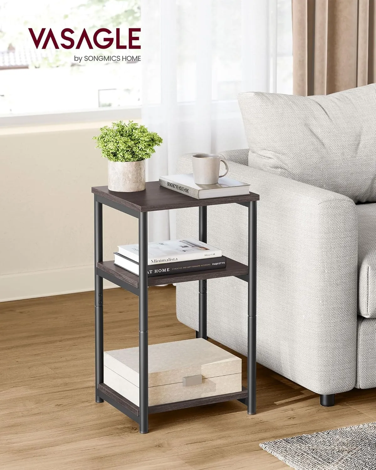 VASAGLE Side Table, Small End Table, Tall Nightstand for Living Room, Bedroom, Office, Bathroom, Chestnut Brown and Classic Black ULET273B74