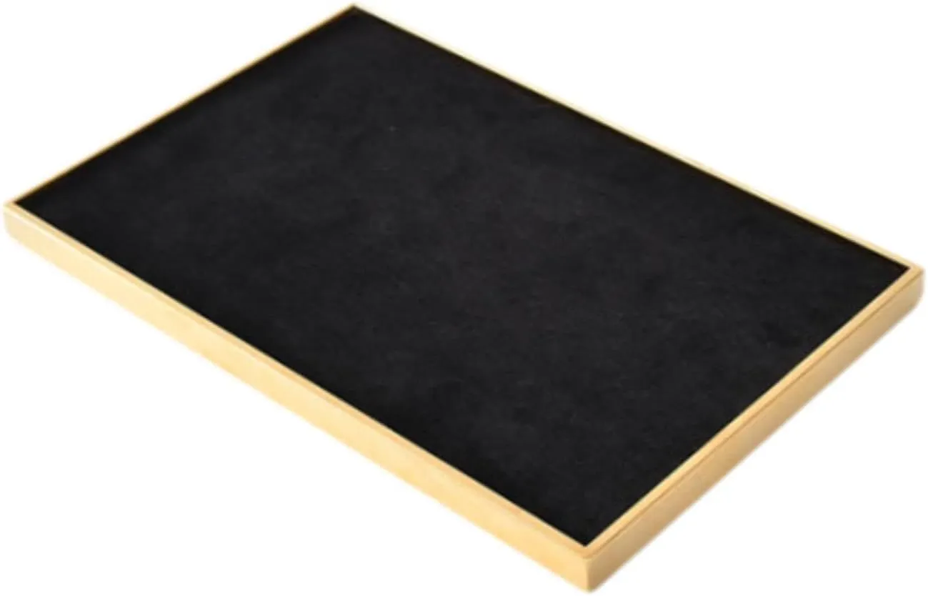 Velvet Jewelry Tray Jewelry Holder,Necklace Bracelet Rings Showcase Trinket Storage Tray for Earring Pendant Necklace Dresser, Gold Black