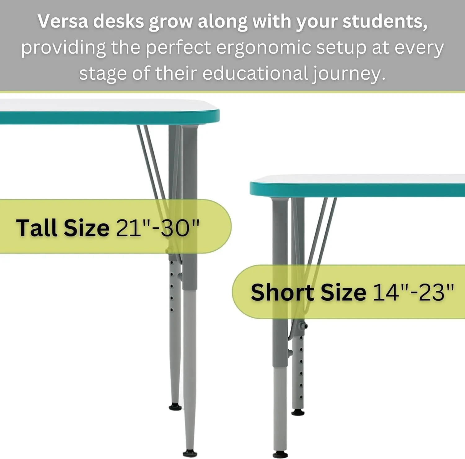 Versa Desk Adjustable Height Kids Table, Large Rectangular Child Desk for School Classroom, Tall Size (Maple, 21-30" H)
