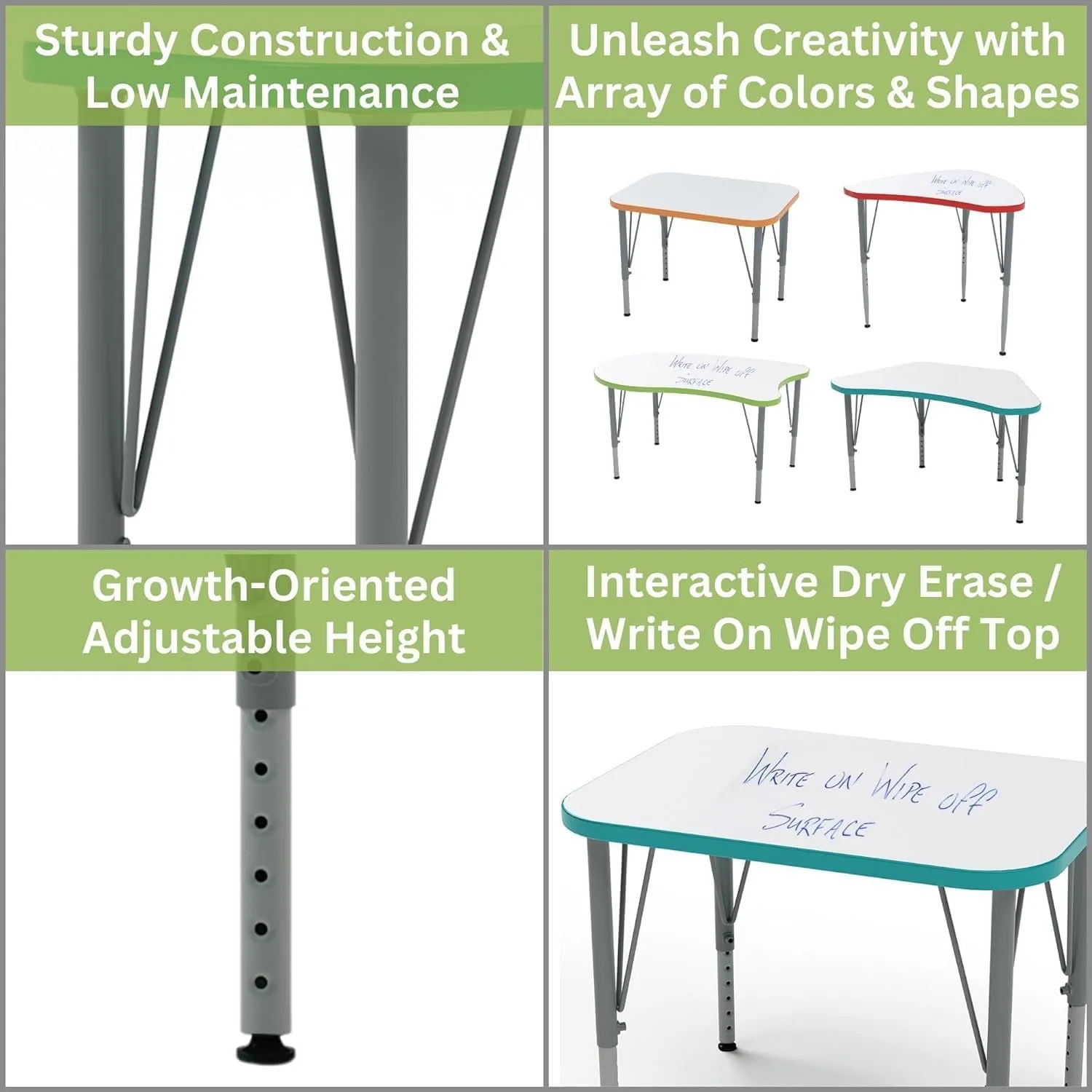 Versa Desk Adjustable Height Kids Table, Large Rectangular Child Desk for School Classroom, Tall Size (Shadow Elm Gray, 21-30" H)