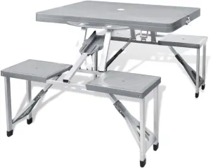 vidaXL Foldable Gray Camping Table Set with 4 Stools - Lightweight Aluminum and Steel Frame, Robust PP Tabletop, for Patio, Garden and Outdoor use