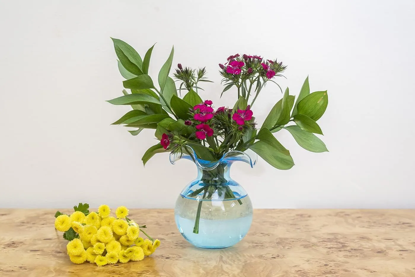 Vietri Hibiscus Glass Aqua Bud Vase, 5.5" H Italian Mouth Blown Dining & Entry Way Table Home Decor