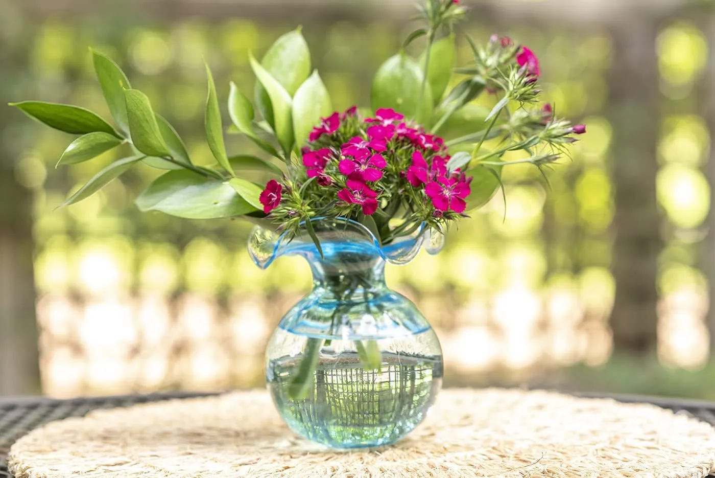 Vietri Hibiscus Glass Aqua Bud Vase, 5.5" H Italian Mouth Blown Dining & Entry Way Table Home Decor