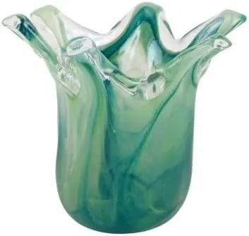 Vietri Onda Glass Petite Vase Handmade Elegant Glass Flower Vase for Mantle or Table Decor - 5.25 Inches Green