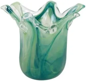 Vietri Onda Glass Petite Vase Handmade Elegant Glass Flower Vase for Mantle or Table Decor - 5.25 Inches Green