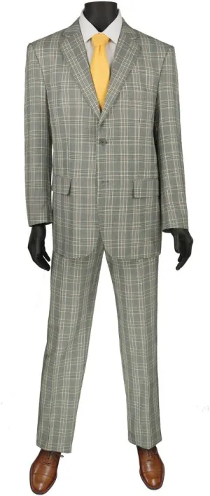 VINCI Glen Plaid Pattern 2 Button Single Breasted Regular Fit Suit 2RW-5-Gray-54R
