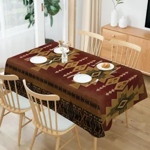 Vintage Aztec Tablecloth, Boho Geometric Rustic Vintage Ethnic Tribal Print Rectangular Waterproof Tablecloth for Kitchen Dining Party Wedding Table Decor55x75in