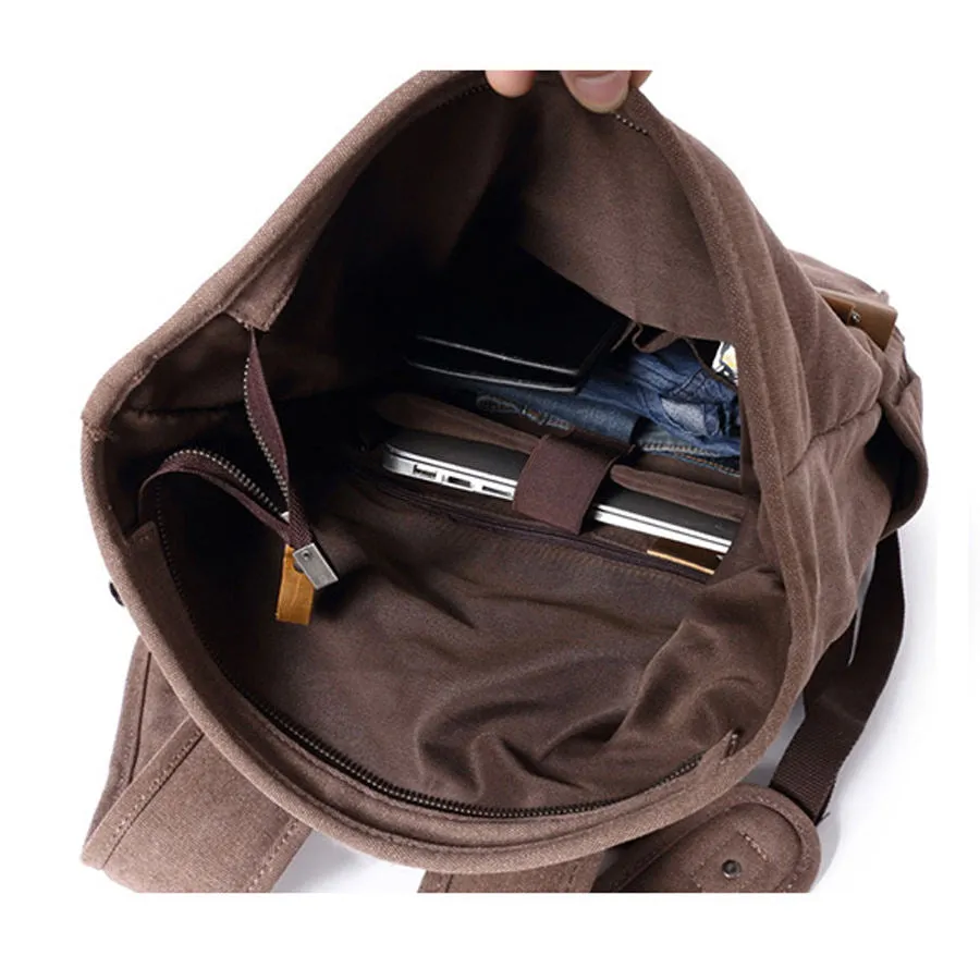 Vintage Canvas Roll-Top Backpack with Belt Buckle Closure