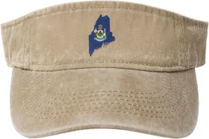 Vintage Flag Map of Maine Sun Visor Hats for Women Men Cotton Adjustable Sports Empty Top Golf Cap